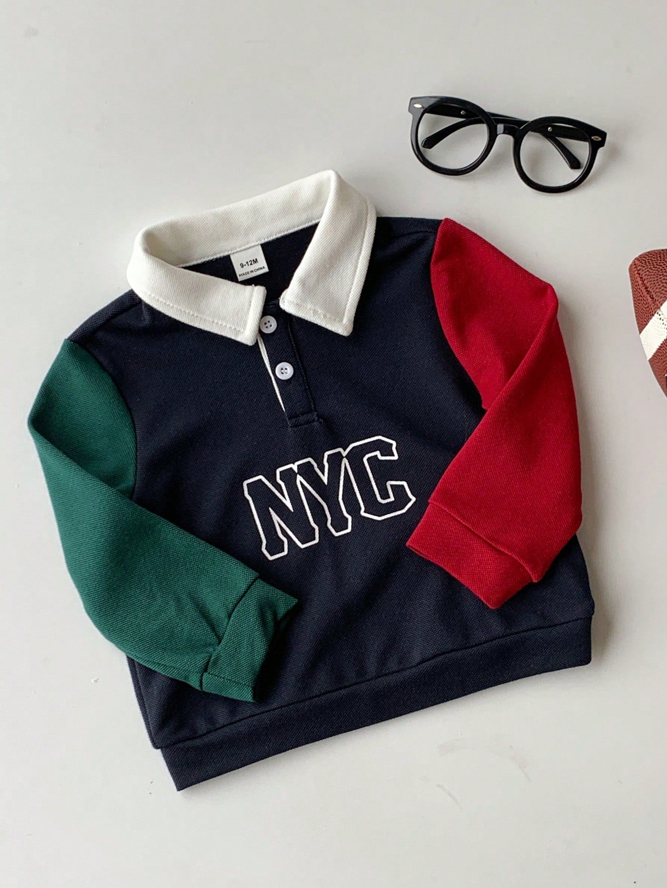Baby Boy Girl Toddler Long Sleeve Polo Shirt,Navy Blue Contrast Color Block,Casual Chic Back-To-School Wear,Autumn Carrer Day Outfit,Christmas Party