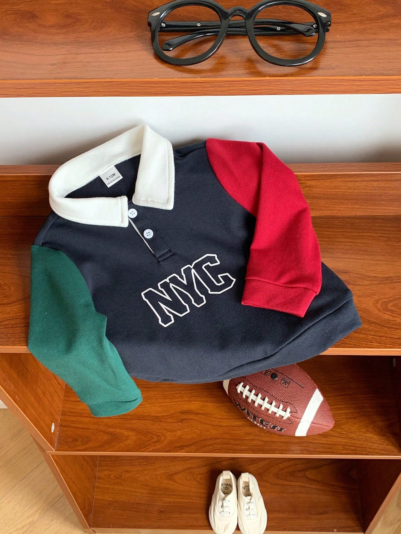 Baby Boy Girl Toddler Long Sleeve Polo Shirt,Navy Blue Contrast Color Block,Casual Chic Back-To-School Wear,Autumn Carrer Day Outfit,Christmas Party