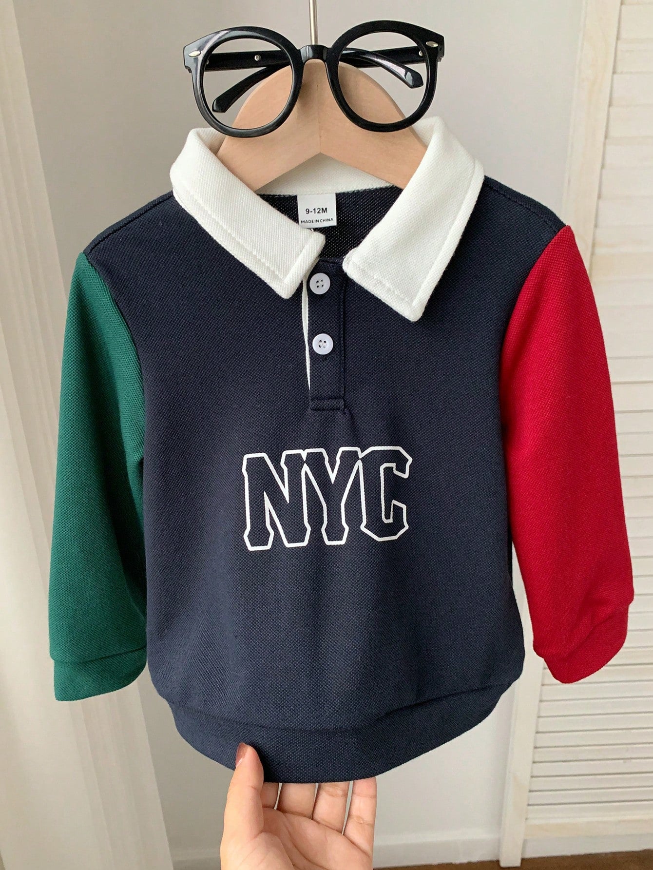 Baby Boy Girl Toddler Long Sleeve Polo Shirt,Navy Blue Contrast Color Block,Casual Chic Back-To-School Wear,Autumn Carrer Day Outfit,Christmas Party