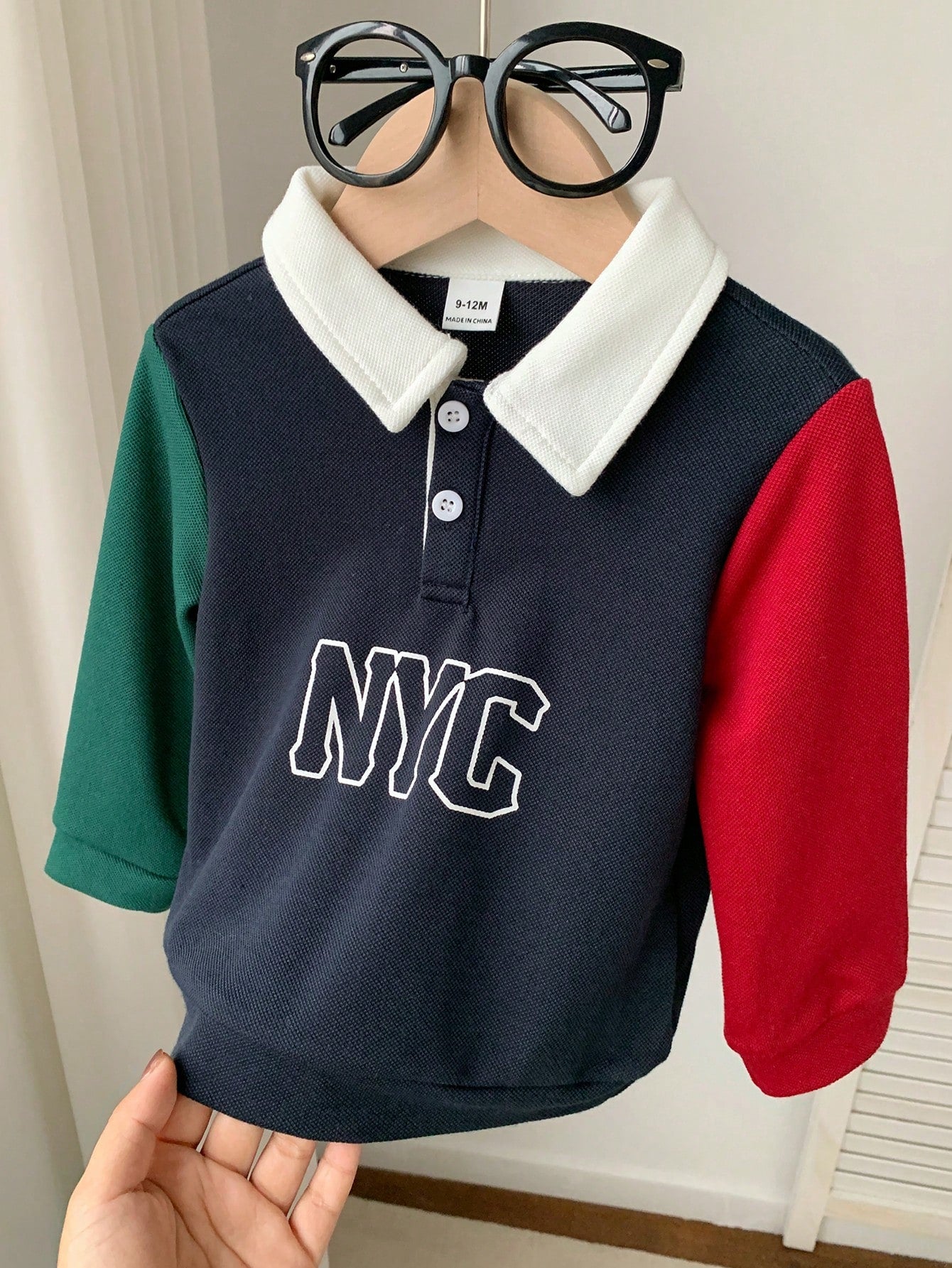 Baby Boy Girl Toddler Long Sleeve Polo Shirt,Navy Blue Contrast Color Block,Casual Chic Back-To-School Wear,Autumn Carrer Day Outfit,Christmas Party