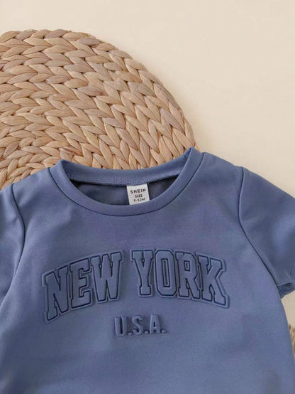 Baby Boy Letter Print Round Neck Short Sleeve T-Shirt And Shorts Casual Daily Outfit