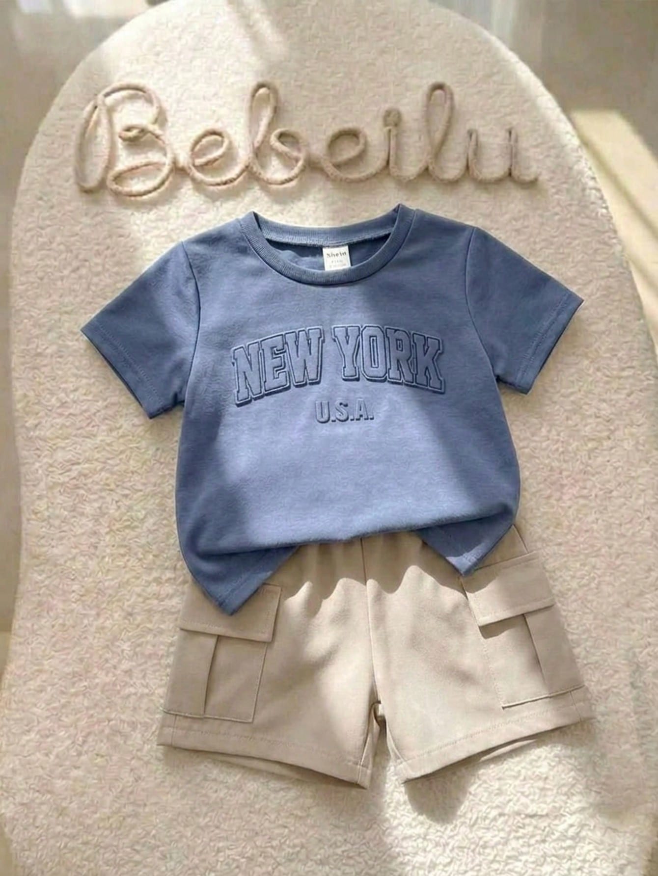 Baby Boy Letter Print Round Neck Short Sleeve T-Shirt And Shorts Casual Daily Outfit