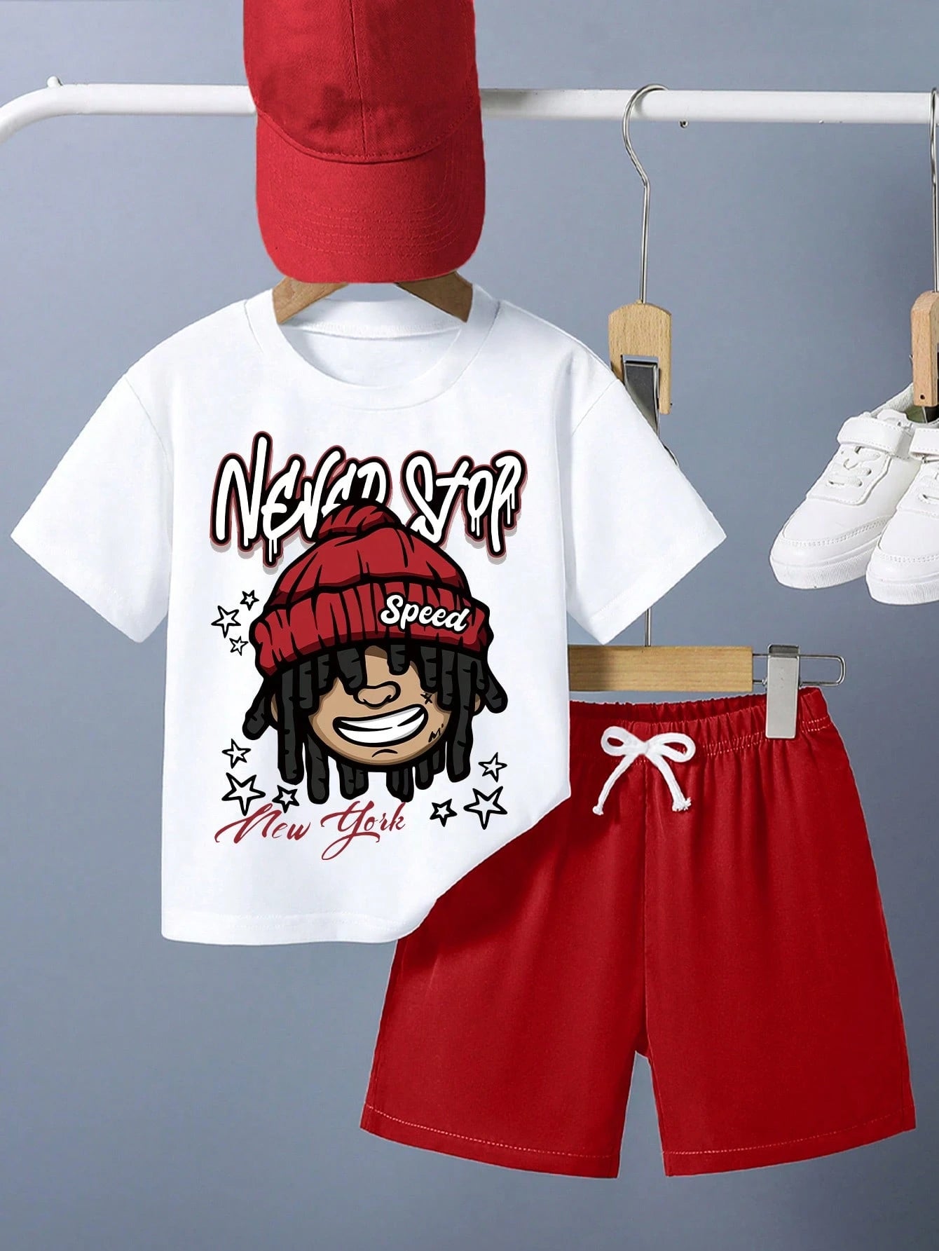 Baby Boy Summer Casual Letter And Cartoon Print Short-Sleeved T-Shirts And Shorts