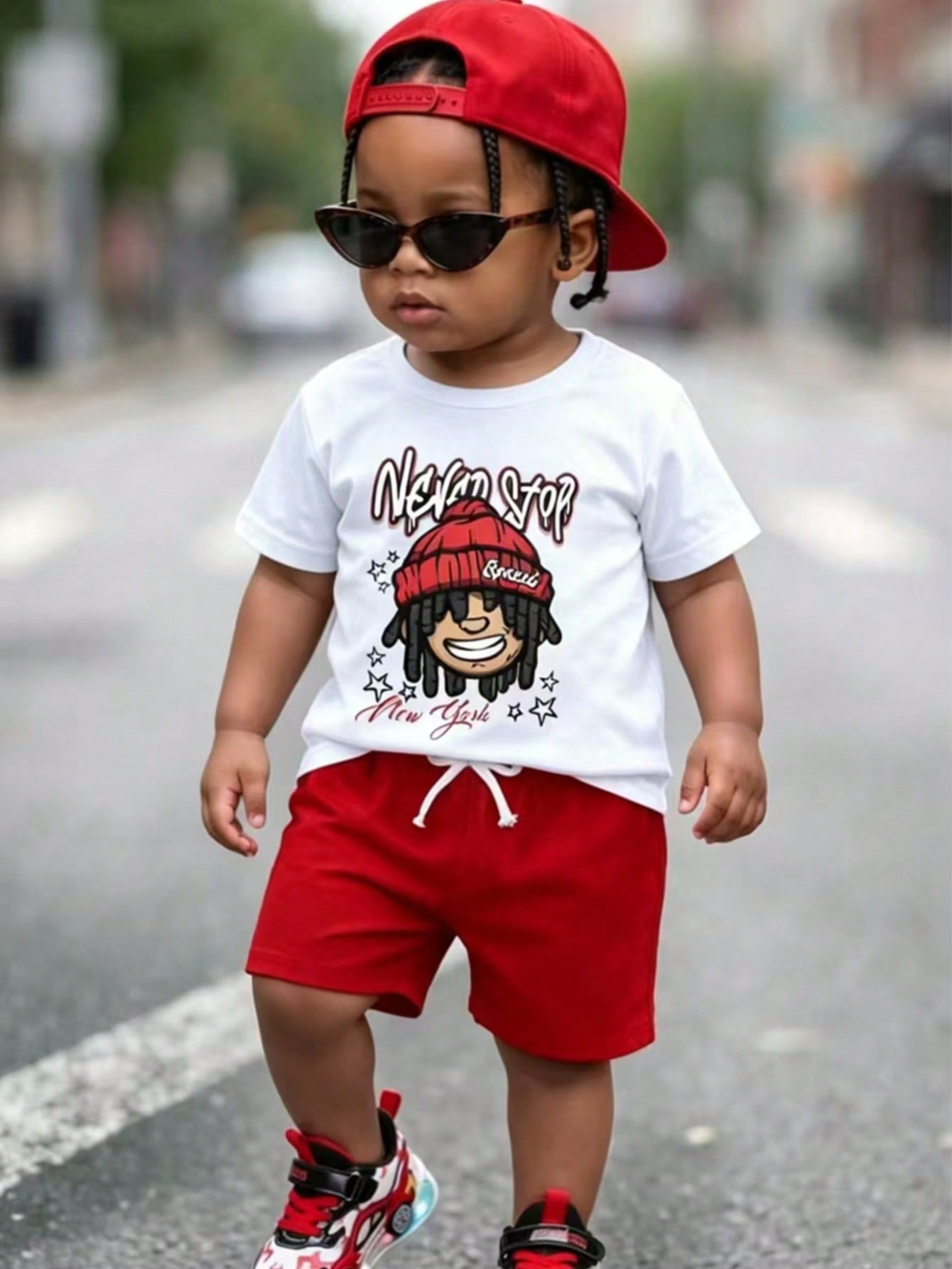 Baby Boy Summer Casual Letter And Cartoon Print Short-Sleeved T-Shirts And Shorts
