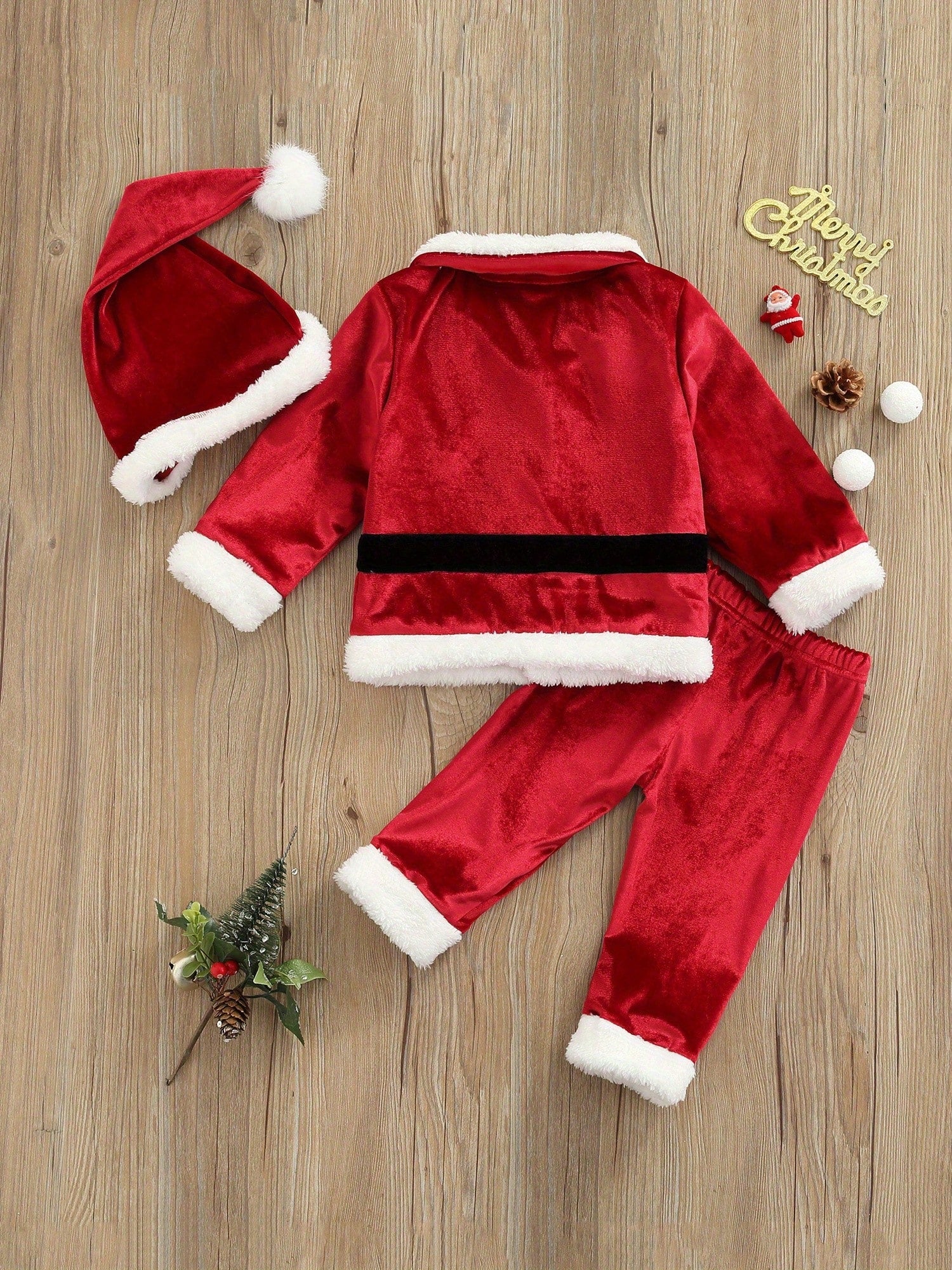 Baby Christmas Costume Santa Claus Outfit Velvet Long Sleeve Christmas Jacket+Long Pants +Xmas Hat Cosplay Clothes Toddler Baby Boys Girls Santa Costume Velvet Long Sleeve Christmas Jacket + Long Pant