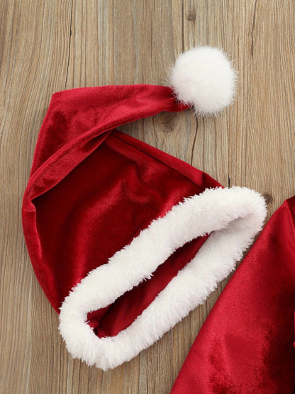 Baby Christmas Costume Santa Claus Outfit Velvet Long Sleeve Christmas Jacket+Long Pants +Xmas Hat Cosplay Clothes Toddler Baby Boys Girls Santa Costume Velvet Long Sleeve Christmas Jacket + Long Pant