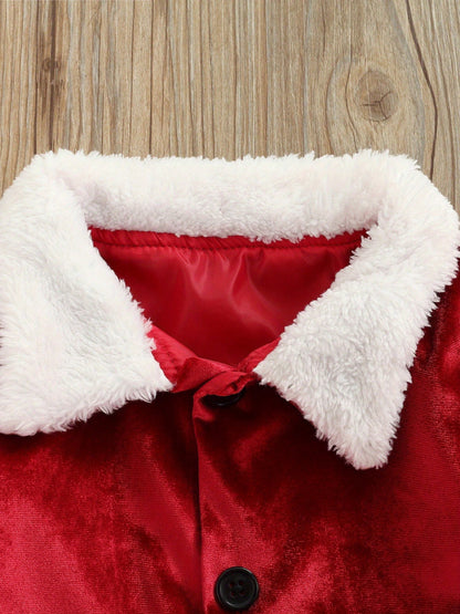 Baby Christmas Costume Santa Claus Outfit Velvet Long Sleeve Christmas Jacket+Long Pants +Xmas Hat Cosplay Clothes Toddler Baby Boys Girls Santa Costume Velvet Long Sleeve Christmas Jacket + Long Pant