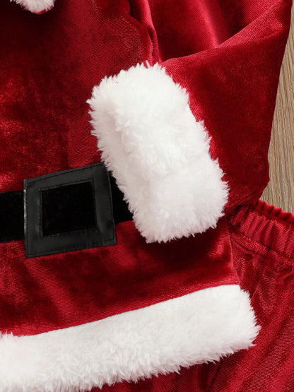 Baby Christmas Costume Santa Claus Outfit Velvet Long Sleeve Christmas Jacket+Long Pants +Xmas Hat Cosplay Clothes Toddler Baby Boys Girls Santa Costume Velvet Long Sleeve Christmas Jacket + Long Pant