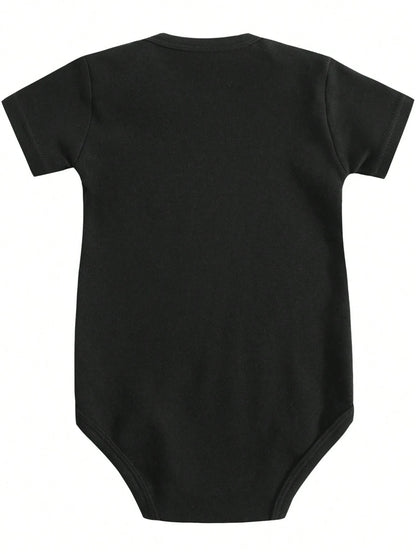 Baby Cotton One-Piece Dress- "Little Bean" Heart-Shaped Print, Short Sleeves, Round Nec