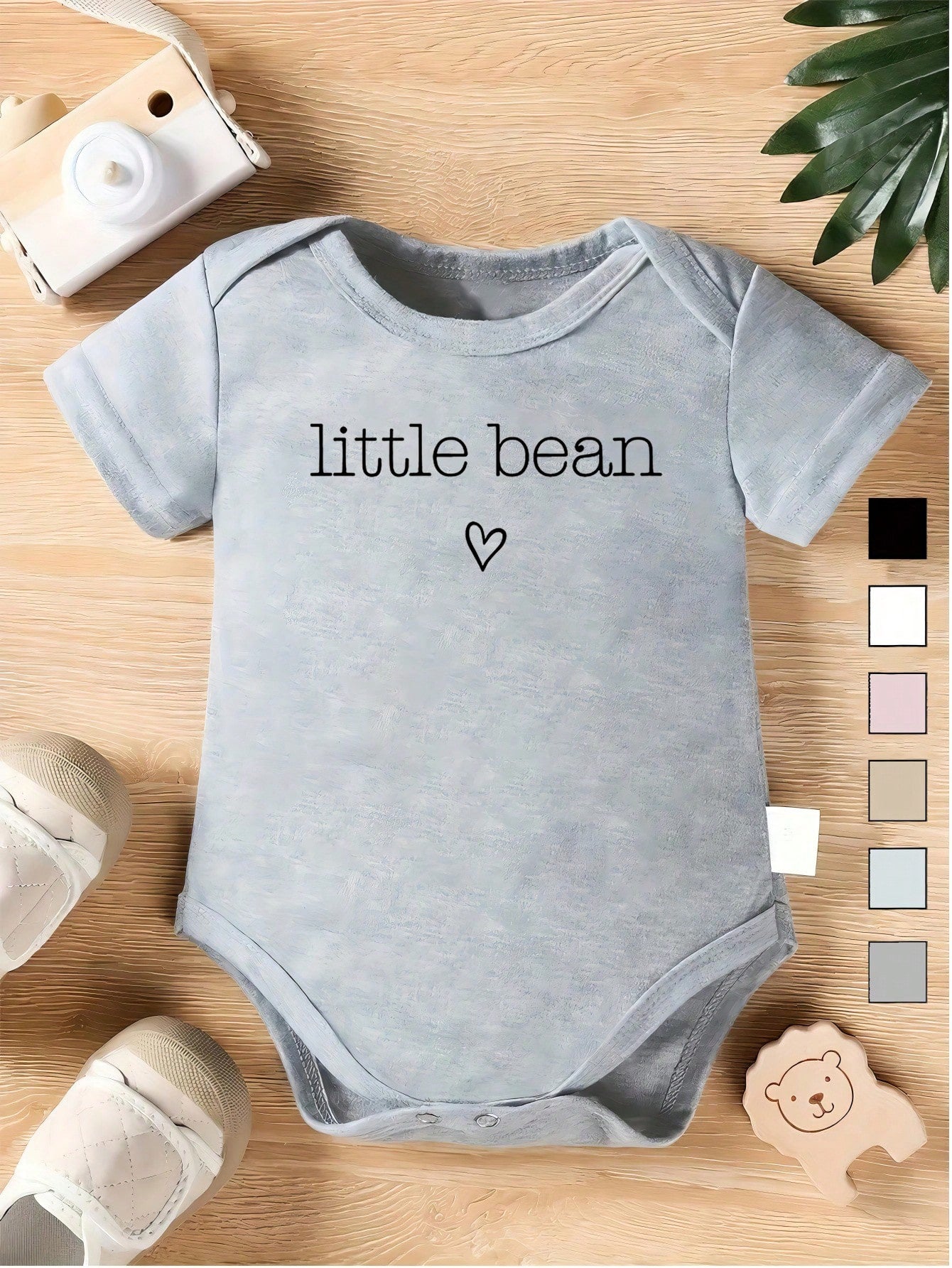 Baby Cotton One-Piece Dress- "Little Bean" Heart-Shaped Print, Short Sleeves, Round Nec