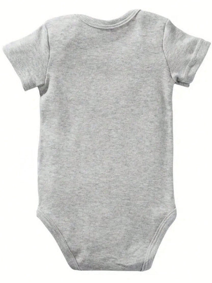 Baby Cotton One-Piece Dress- "Little Bean" Heart-Shaped Print, Short Sleeves, Round Nec