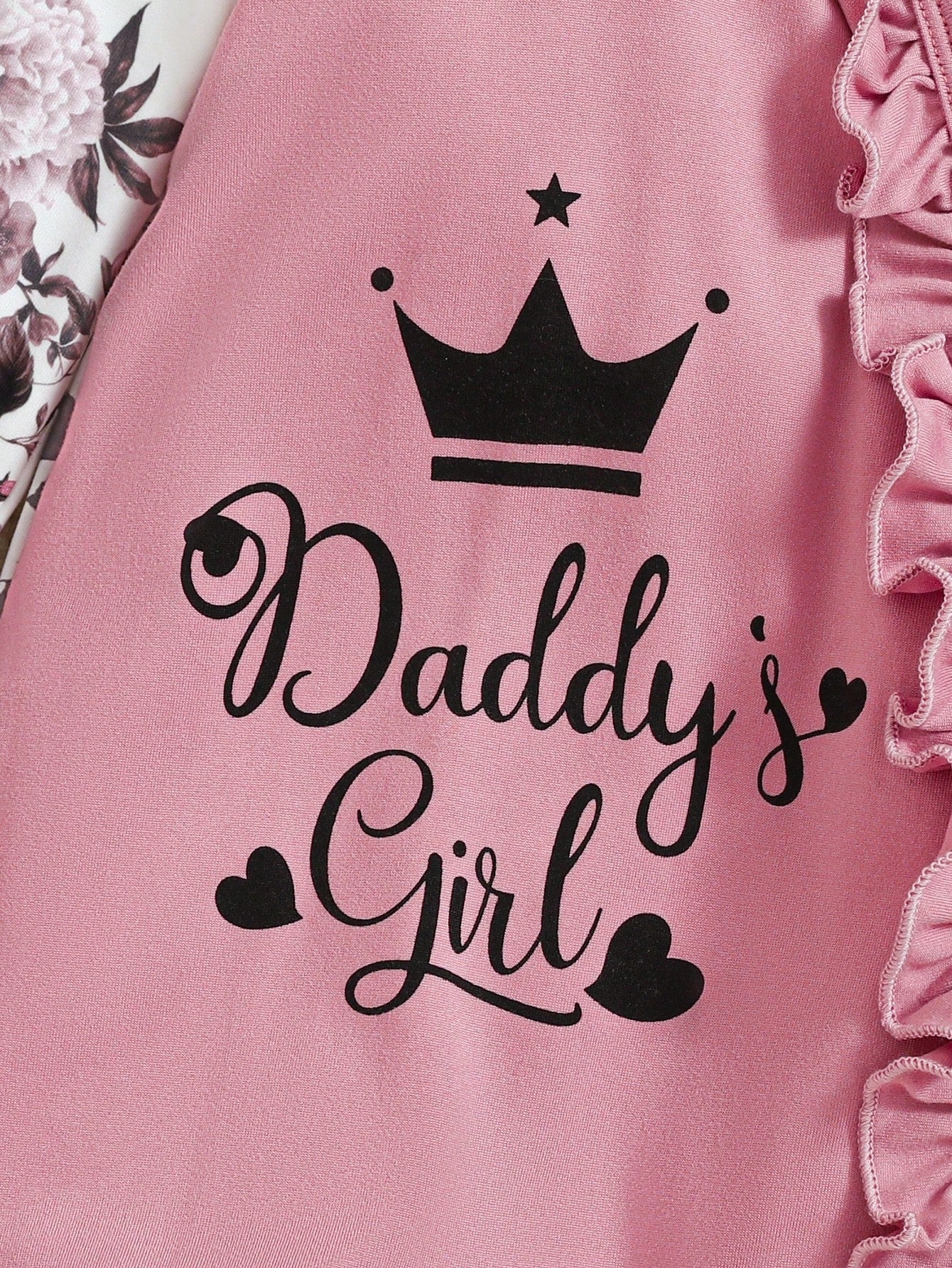 Baby Girl 3pcs Set: Floral Allover Print Jumpsuit With Ruffled Collar, Crown Letter Print, With Hat And Headband, Autumn/Winter, Pink
