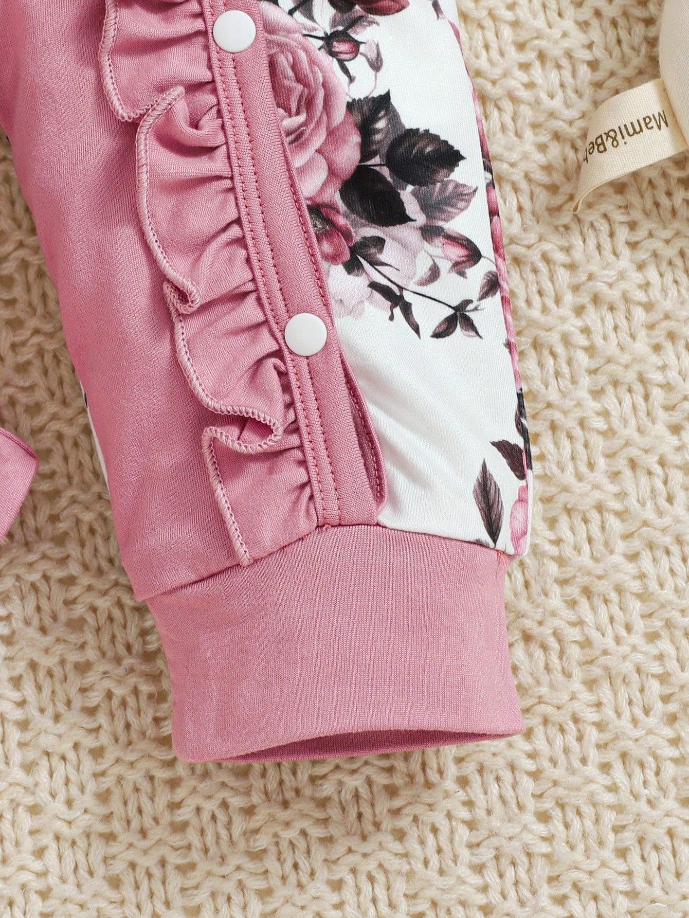 Baby Girl 3pcs Set: Floral Allover Print Jumpsuit With Ruffled Collar, Crown Letter Print, With Hat And Headband, Autumn/Winter, Pink