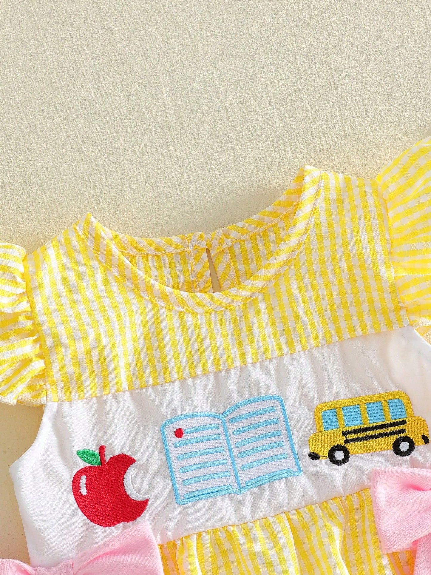 Baby Girl Back To School Outfit First Day Of School Pre K Plaid Crew Neck Flying Sleeve Bubble Romper Cute Summer Clothes