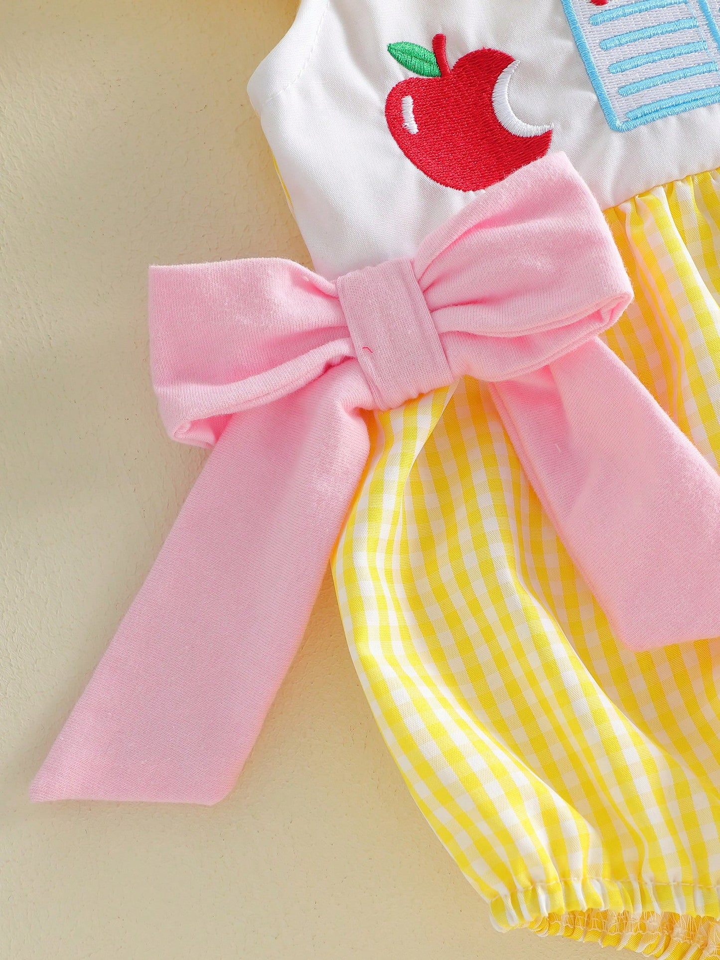 Baby Girl Back To School Outfit First Day Of School Pre K Plaid Crew Neck Flying Sleeve Bubble Romper Cute Summer Clothes