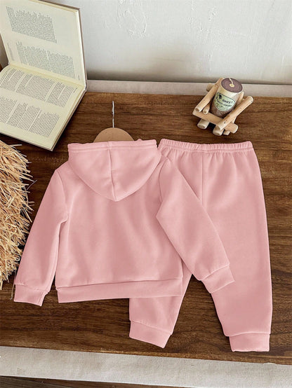 Baby Girl Casual Autumn White Graphic Birthday DADDY'S MINI Letter Print Khaki Knit Soft Hooded Long Sleeve Sweatshirt And Pants Set,Minimalist Outfit