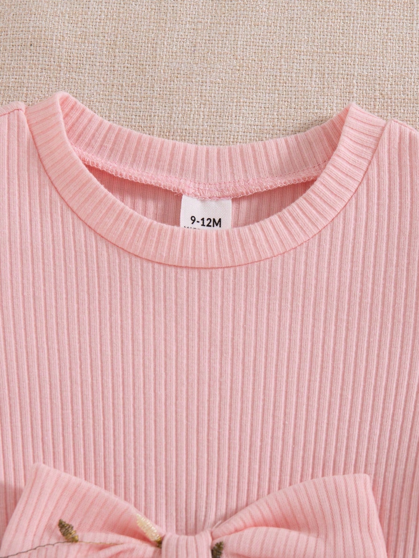 Baby Girl Casual Cute Minimalist Embroidered Mesh Fabric Outfit, Long Sleeve Ribbed Spring/Autumn Short Loose Dress, Suitable For Indoor/Outdoor Activities And Shopping