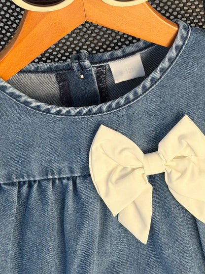 Baby Girl Cute Casual Bow Decor Sleeveless Dress, Suitable For Daily, Outdoor, Street, School, Commute, Party In Summer