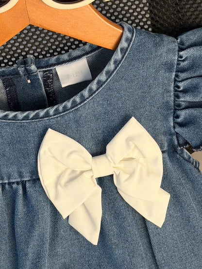 Baby Girl Cute Casual Bow Decor Sleeveless Dress, Suitable For Daily, Outdoor, Street, School, Commute, Party In Summer