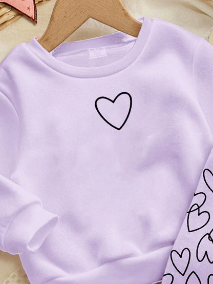 Baby Girl Cute Heart Print Sweatshirt And Leggings Set,Purple Autumn Casual Winter Fashion,Comfortable Crew Neck Long Sleeve Outfit,Family Matching