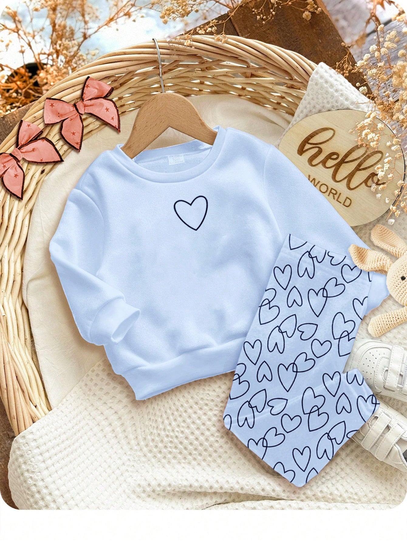 Baby Girl Cute Heart Print Sweatshirt And Leggings Set,Purple Autumn Casual Winter Fashion,Comfortable Crew Neck Long Sleeve Outfit,Family Matching