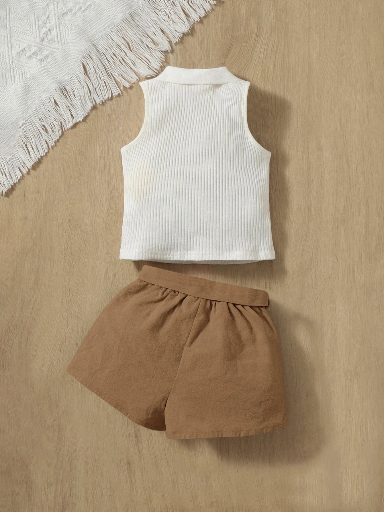Baby Girl Cute Summer Casual Knit White Polo Shirt & Striped Bow Tie Elastic Waist Shorts Set