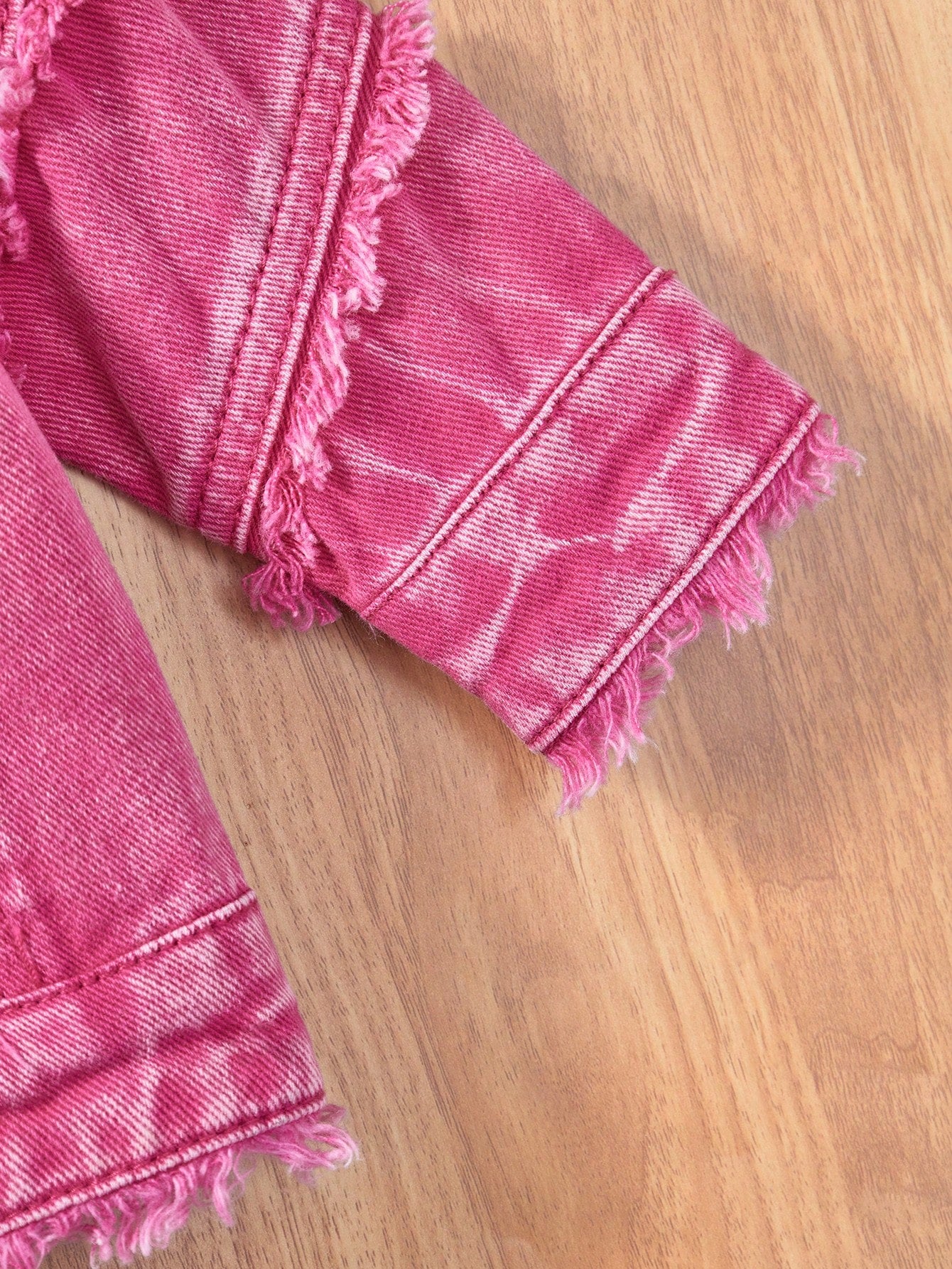 Baby Girl Faded Individuality Frayed Edging Lovely Wind Casual Grandpa Denim Jacket And Flare Pants 2pcs Set Back-To-School Formal Bright Pink Autumn