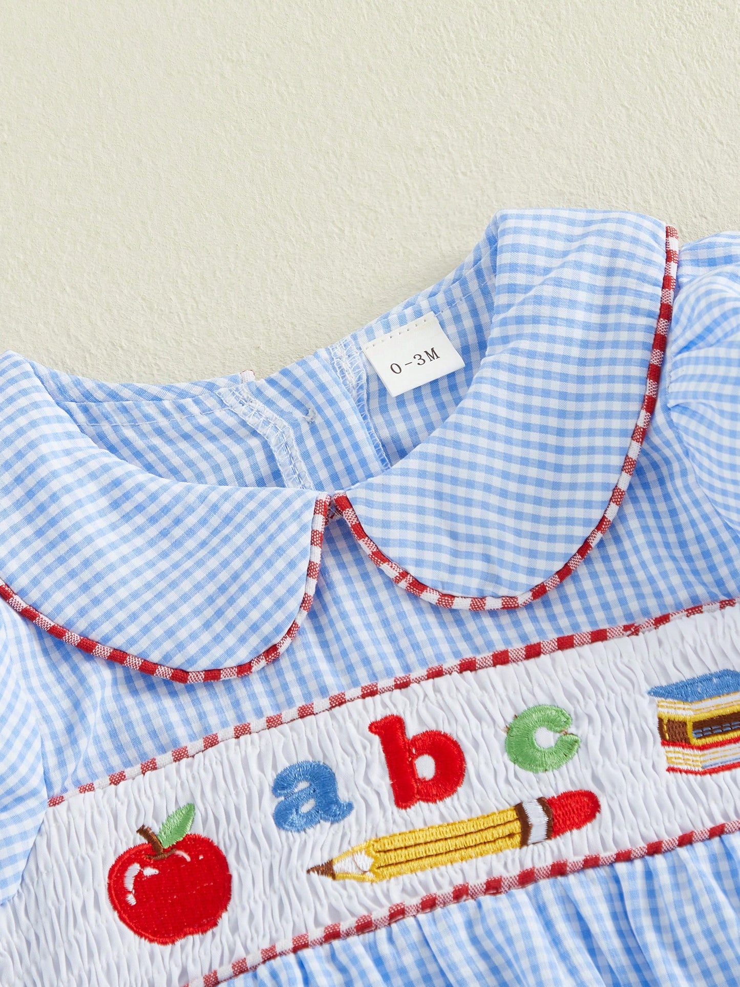 Baby Girl First Day Of School Outfit Smocked Short Sleeve Bubble Romper Shirt Plaid Bodysuit Summer Clothes