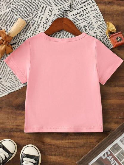 Baby Girl Funny Letter Print Short Sleeve T-Shirt Top, Summer