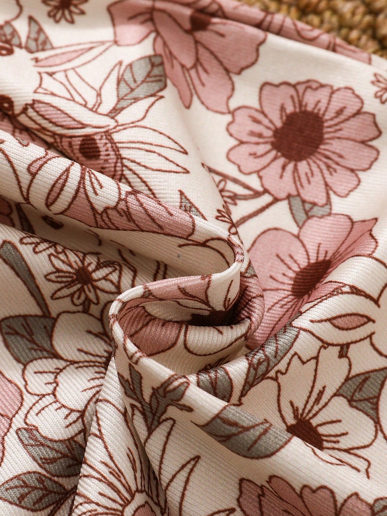Baby Girl Pink Floral Base Floral Allover Print Long Sleeve Top And Leggings 2pcs Snug Fit Pajamas Set Night Photoshoot Autumn Cute Family Matching