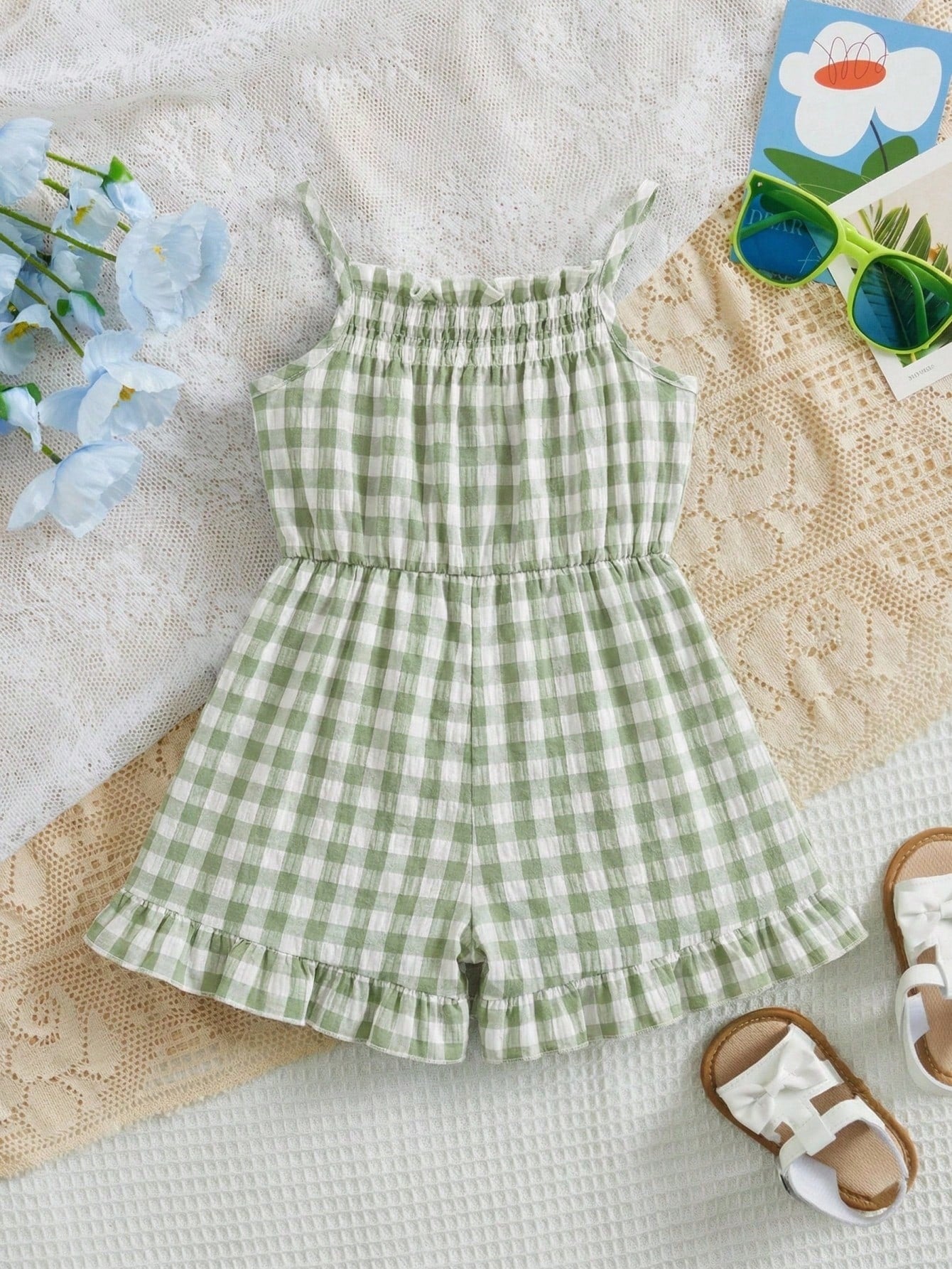 Baby Girl Plaid Ruffle Casual Jumpsuit Romper For Summer Everyday Wear