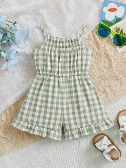 Baby Girl Plaid Ruffle Casual Jumpsuit Romper For Summer Everyday Wear