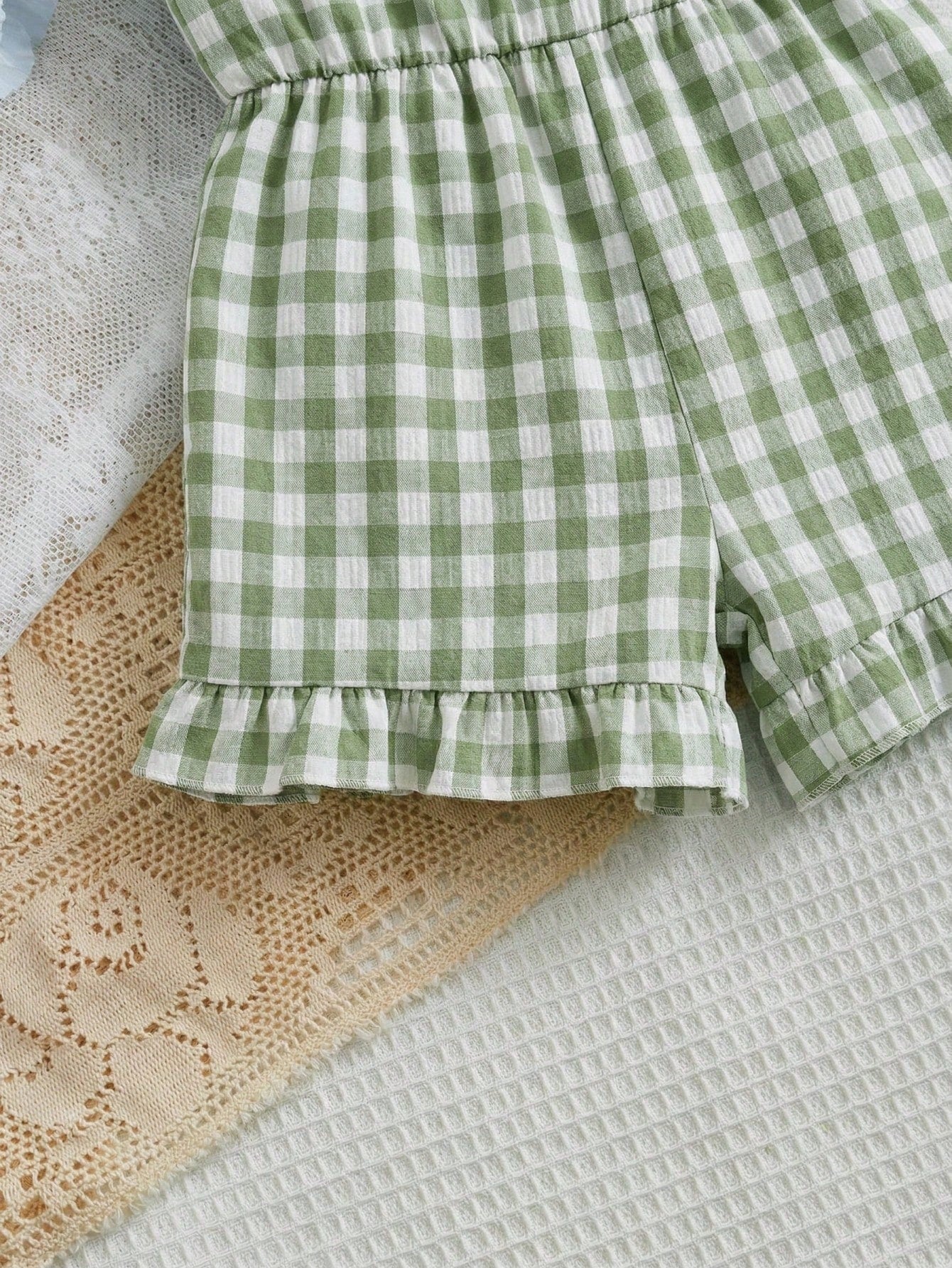 Baby Girl Plaid Ruffle Casual Jumpsuit Romper For Summer Everyday Wear