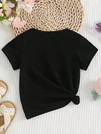 Baby Girl's Fashion Casual Basic Letter/Slogan Graphic Print Short Sleeve T-Shirt