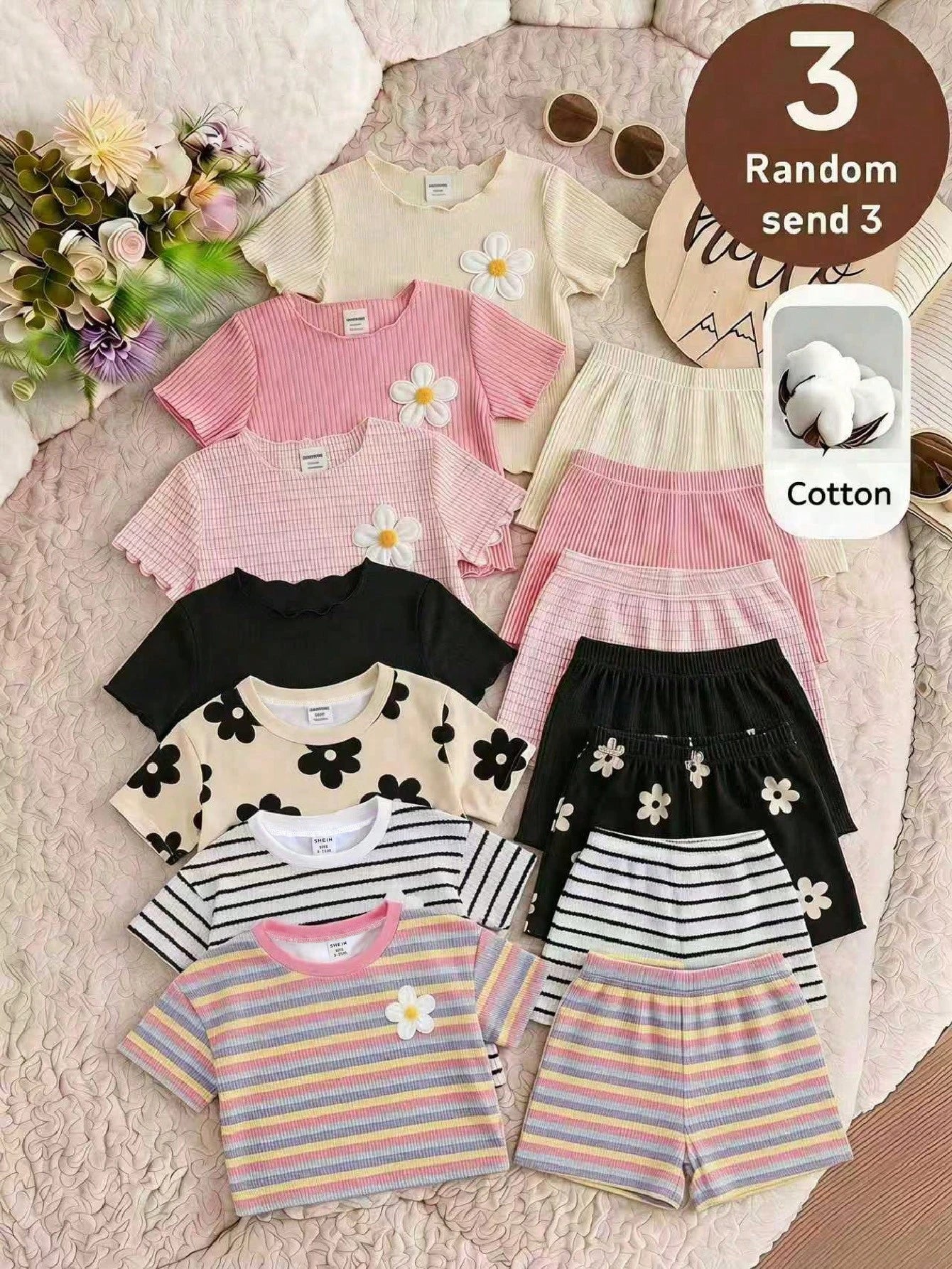 Baby Girls Simple Casual 3pcs Pieces Set Short Sleeve Top Suitable For Summer