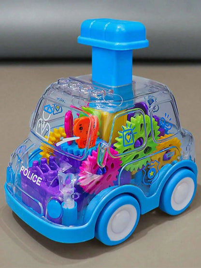 Baby Press Down Transparent Gear Toy Car, Educational Infant Cognitive Toy Car Gift (Some Accessories Color Random)