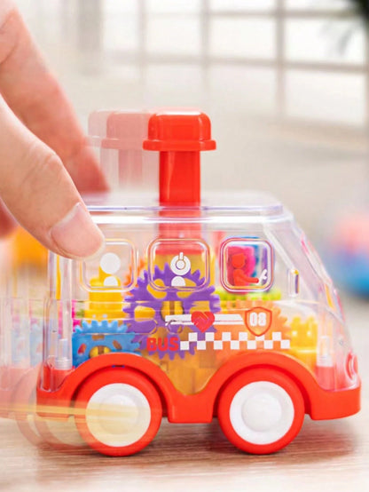 Baby Press Down Transparent Gear Toy Car, Educational Infant Cognitive Toy Car Gift (Some Accessories Color Random)