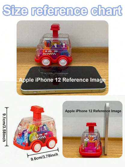 Baby Press Down Transparent Gear Toy Car, Educational Infant Cognitive Toy Car Gift (Some Accessories Color Random)