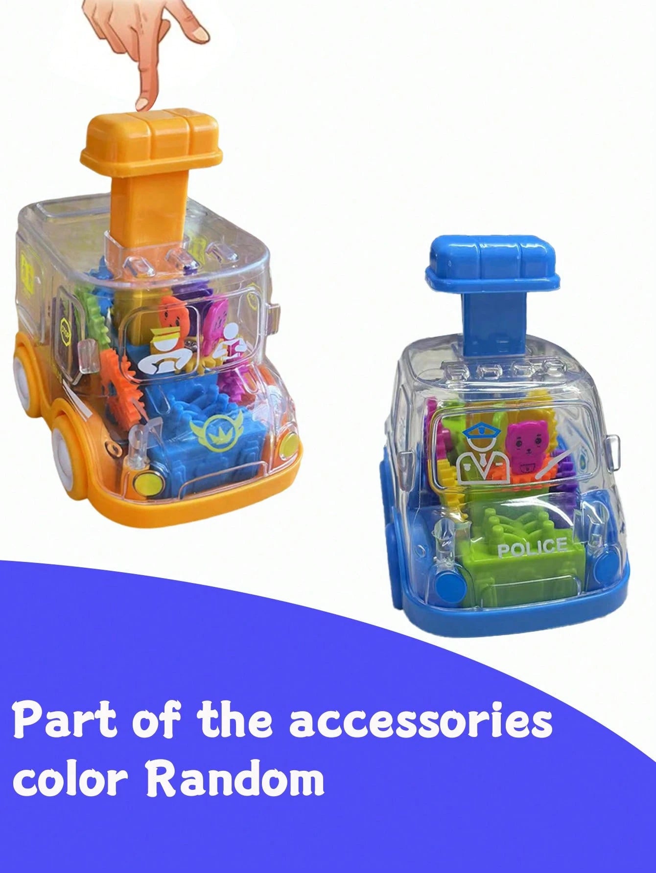 Baby Press Down Transparent Gear Toy Car, Educational Infant Cognitive Toy Car Gift (Some Accessories Color Random)