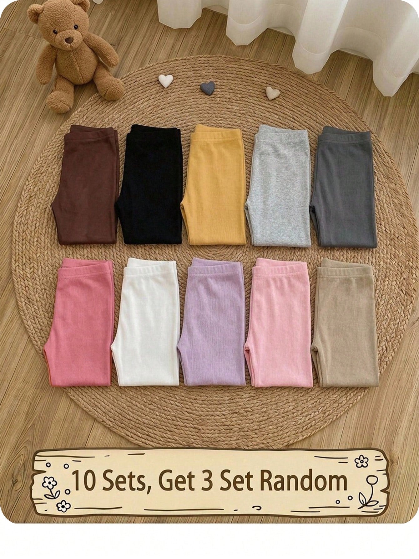Babygirl Casual Cute Versatile Knit Solid Color Elastic Waist Long Pants Multi-Piece Set(10 Sets, Get3 Set Random)