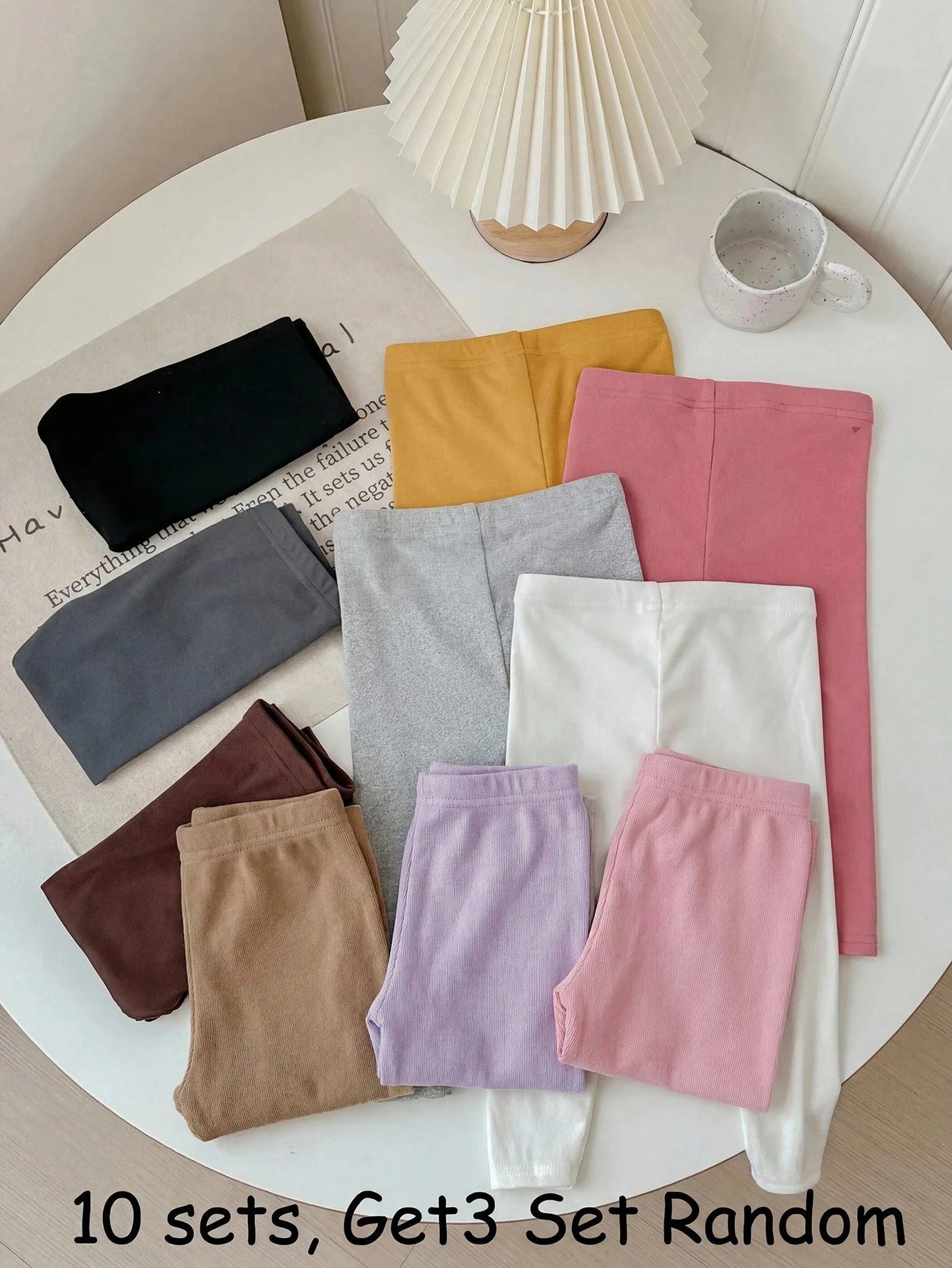 Babygirl Casual Cute Versatile Knit Solid Color Elastic Waist Long Pants Multi-Piece Set(10 Sets, Get3 Set Random)