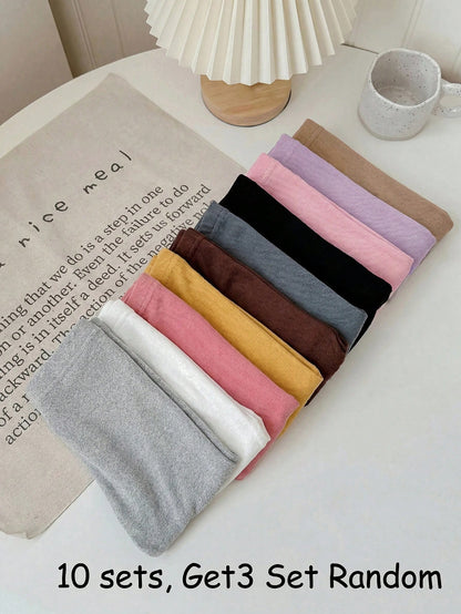 Babygirl Casual Cute Versatile Knit Solid Color Elastic Waist Long Pants Multi-Piece Set(10 Sets, Get3 Set Random)