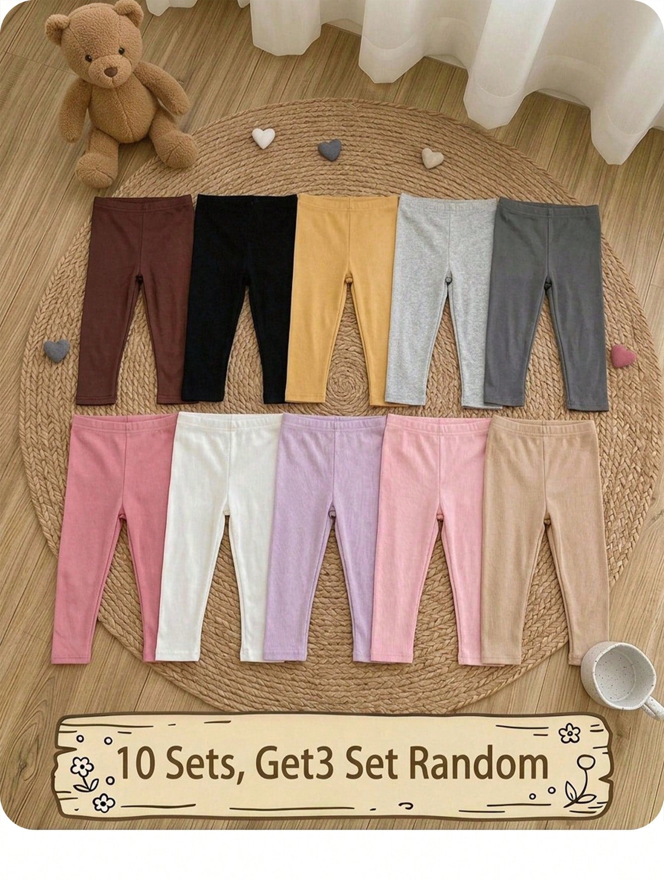 Babygirl Casual Cute Versatile Knit Solid Color Elastic Waist Long Pants Multi-Piece Set(10 Sets, Get3 Set Random)