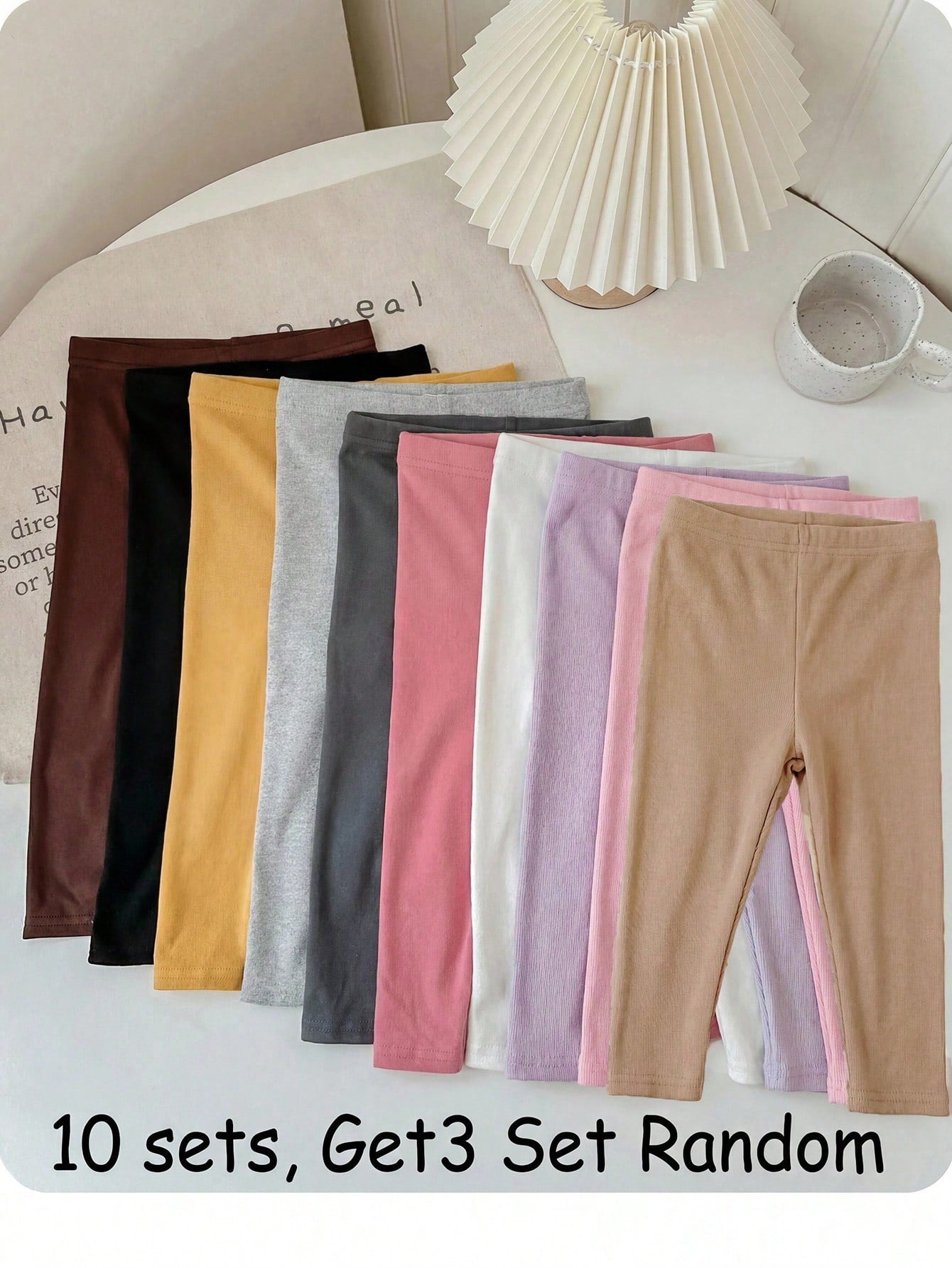 Babygirl Casual Cute Versatile Knit Solid Color Elastic Waist Long Pants Multi-Piece Set(10 Sets, Get3 Set Random)