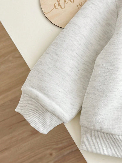 Babygirl Cute Grey Letter Print Long Sleeve Sweatshirt And Pants Set,Autumn Casual Back-To-School Red And White Sportswear Winter Baby Sweat Outfits