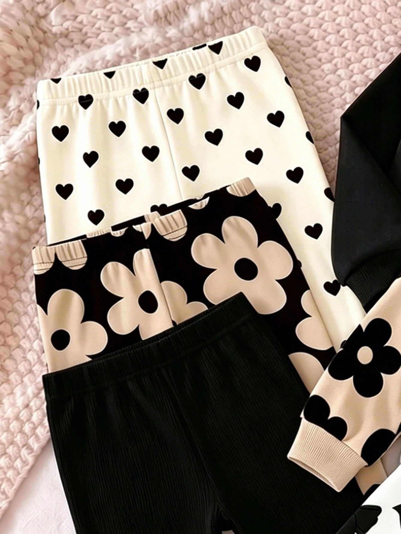BabyGirl Set Blind Box Sweet Cute Floral Print Bow Pattern Long Sleeve Sweatshirt And Pants Autumn/Winter Daily Casual Minimalist