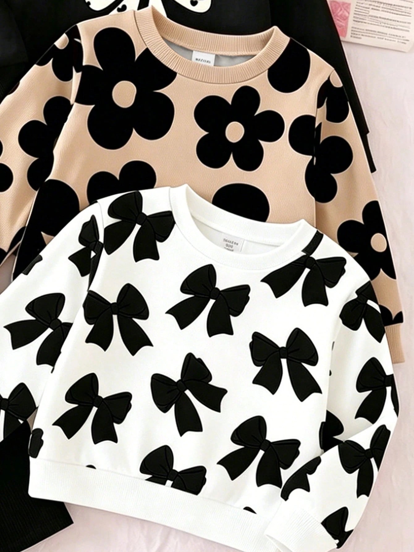 BabyGirl Set Blind Box Sweet Cute Floral Print Bow Pattern Long Sleeve Sweatshirt And Pants Autumn/Winter Daily Casual Minimalist