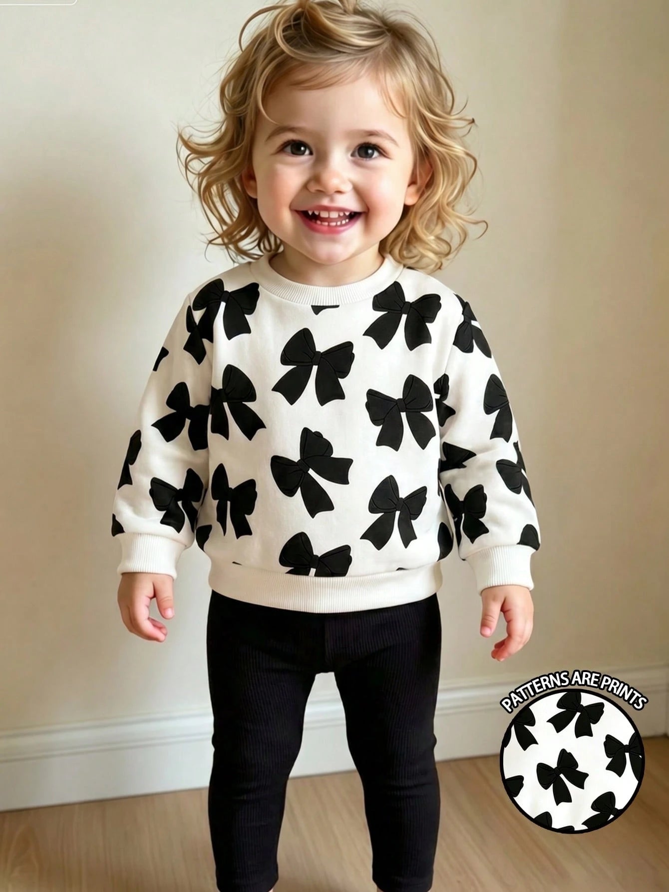 BabyGirl Set Blind Box Sweet Cute Floral Print Bow Pattern Long Sleeve Sweatshirt And Pants Autumn/Winter Daily Casual Minimalist