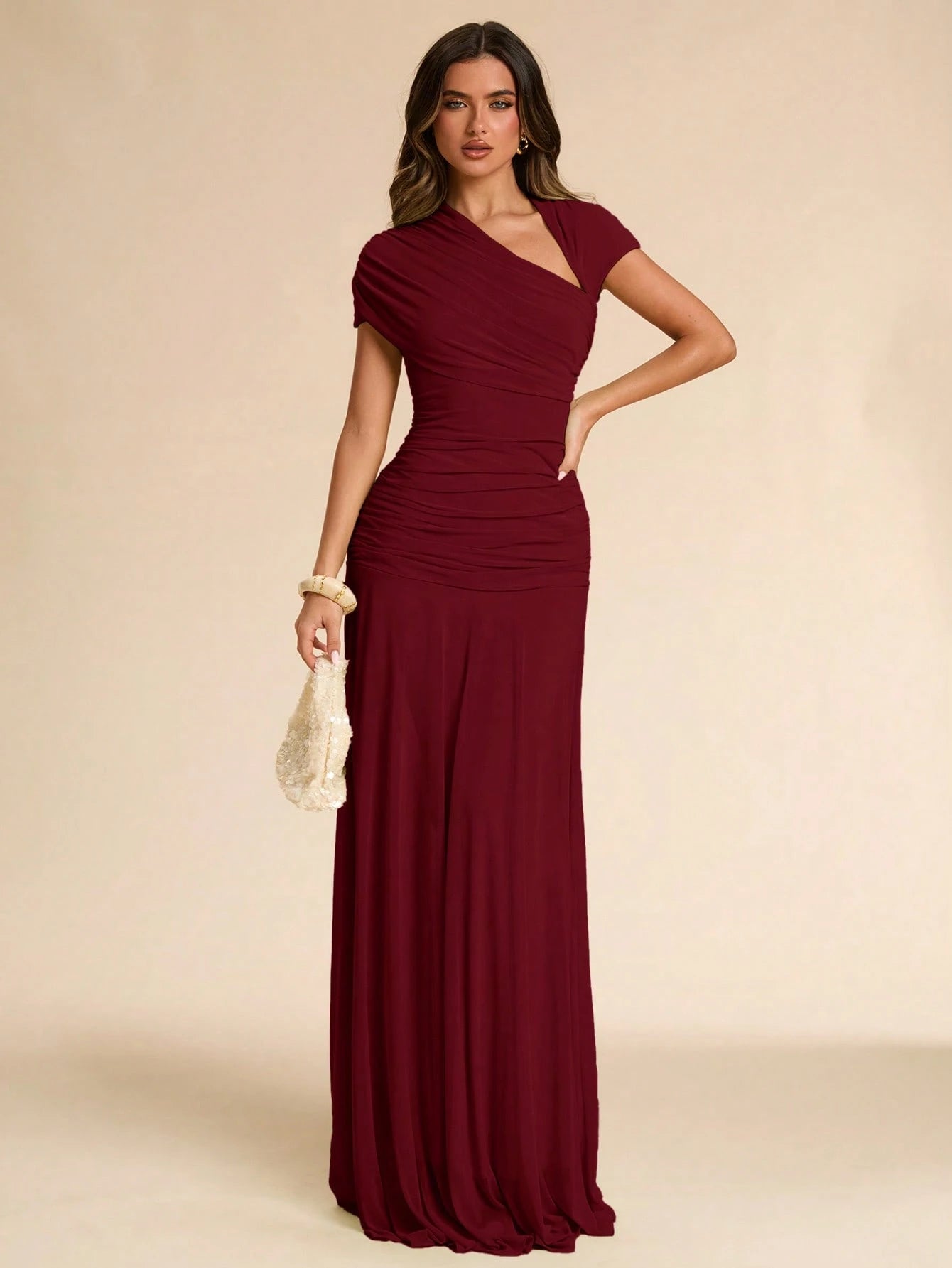 BAE Summer Green Asymmetrical Pleated Fitted Dress, Wedding Guest Formal Attire