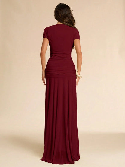 BAE Summer Green Asymmetrical Pleated Fitted Dress, Wedding Guest Formal Attire
